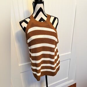 Old Navy Brown and White Striped Halter Knit Tank